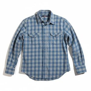 Texas Cotton Western Snap Shirt Mens XL Blue Plaid Excellent Long Sleeve USA
